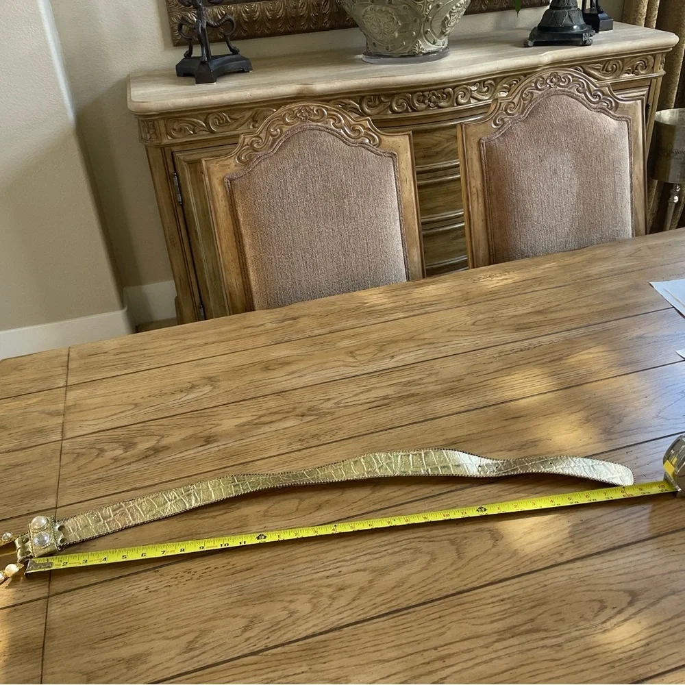 Leatherock Vintage Jeweled Gold Leather Rhinestone Belt Size S - Picture 2 of 16